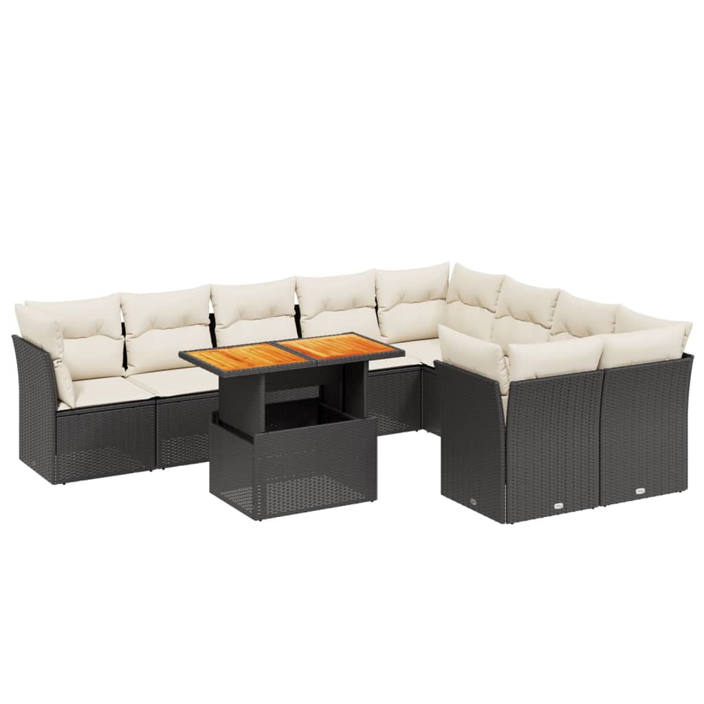 sofasæt til haven 10 dele med hynder polyrattan sort