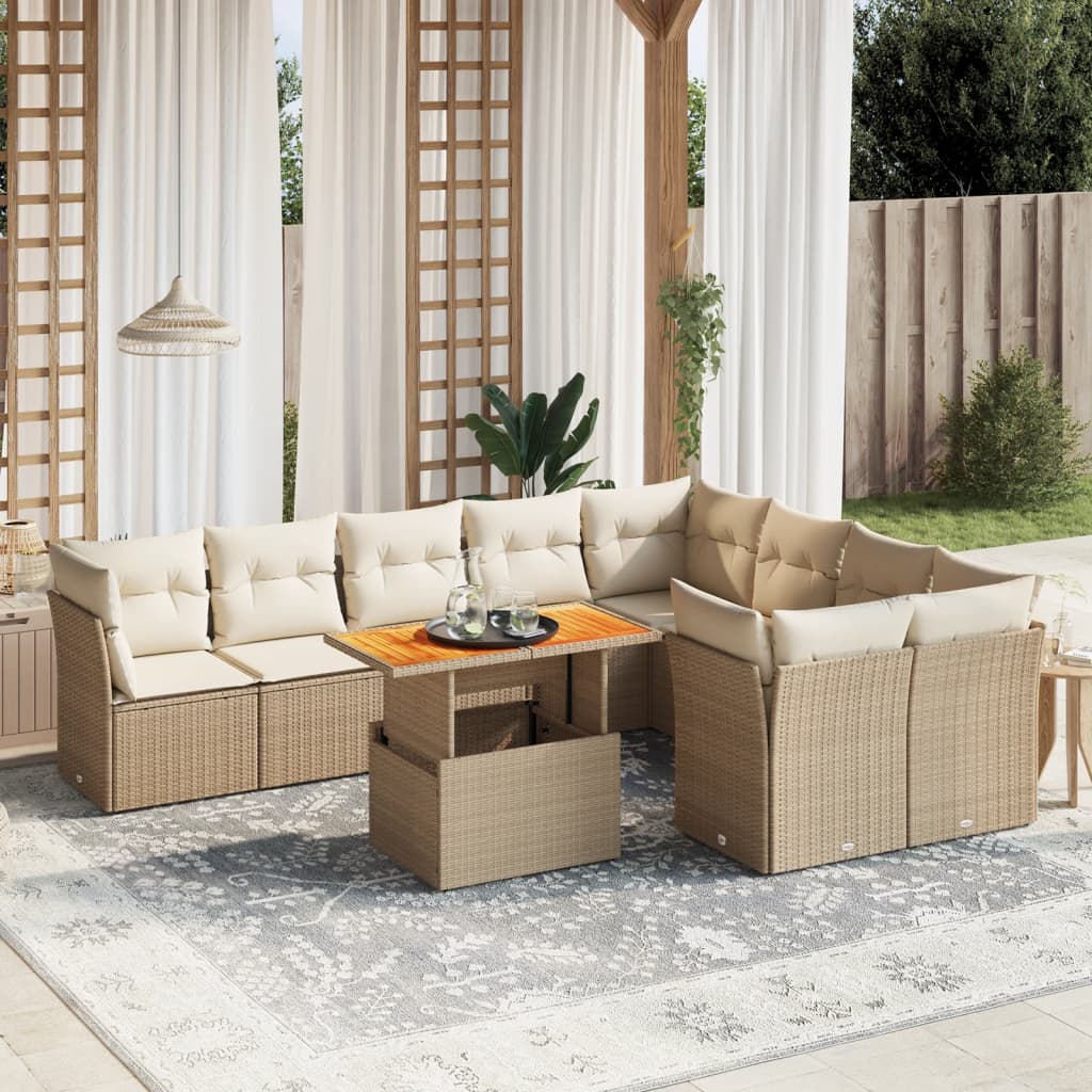 sofasæt til haven 10 dele med hynder polyrattan beige