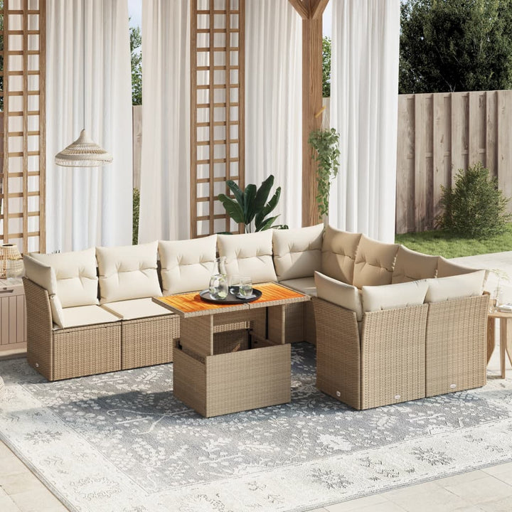 sofasæt til haven 10 dele med hynder polyrattan beige