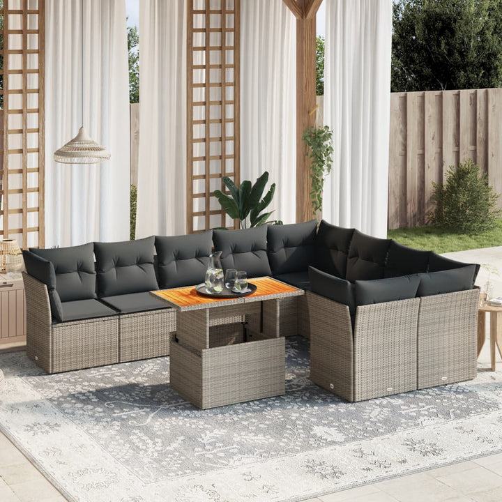 sofasæt til haven 10 dele med hynder polyrattan grå