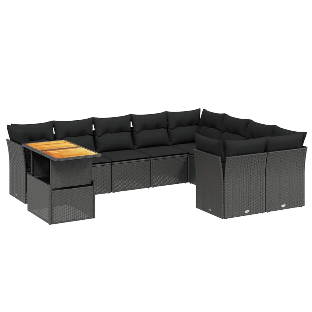 sofasæt til haven 10 dele med hynder polyrattan sort