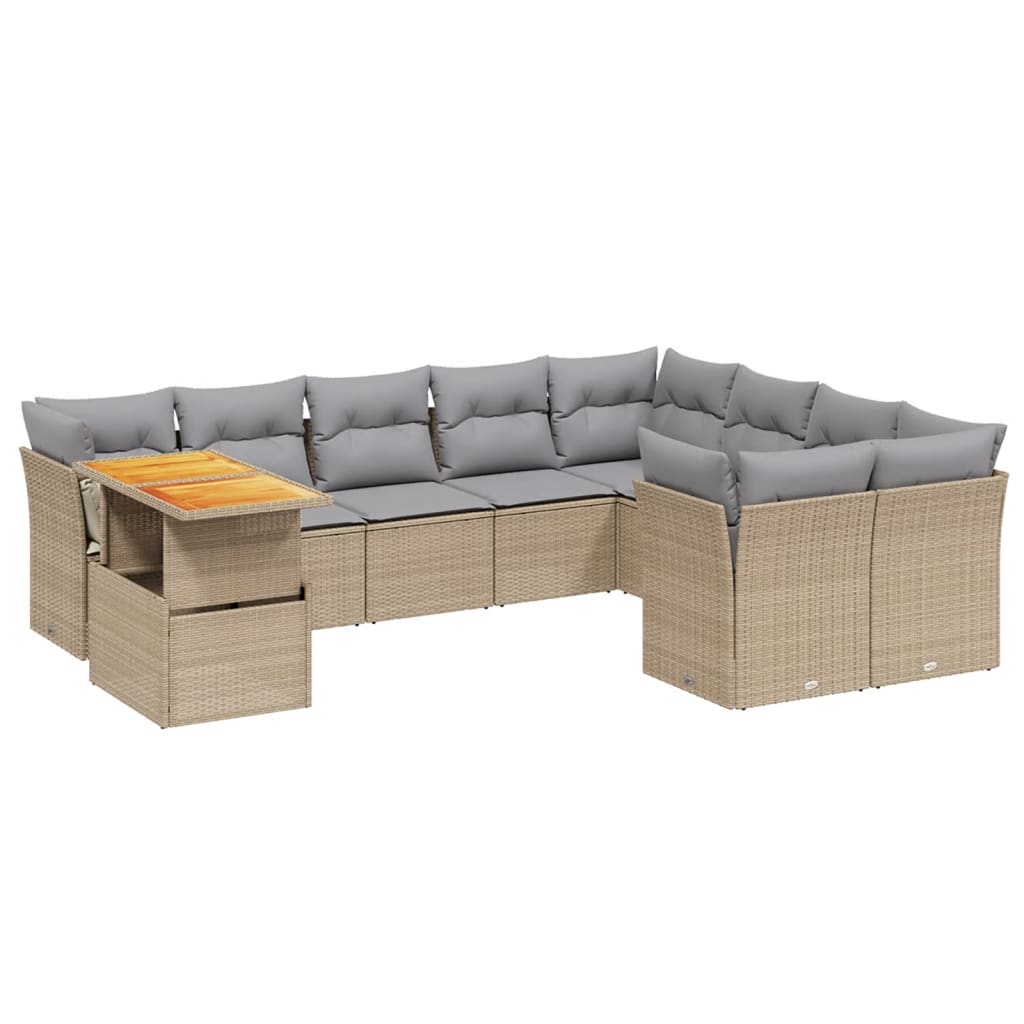 sofasæt til haven 10 dele med hynder polyrattan beige