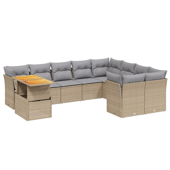 sofasæt til haven 10 dele med hynder polyrattan beige