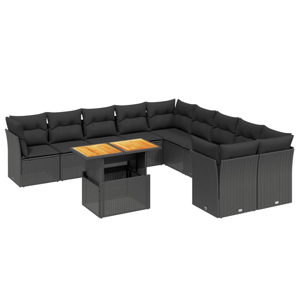 sofasæt til haven 11 dele med hynder polyrattan sort