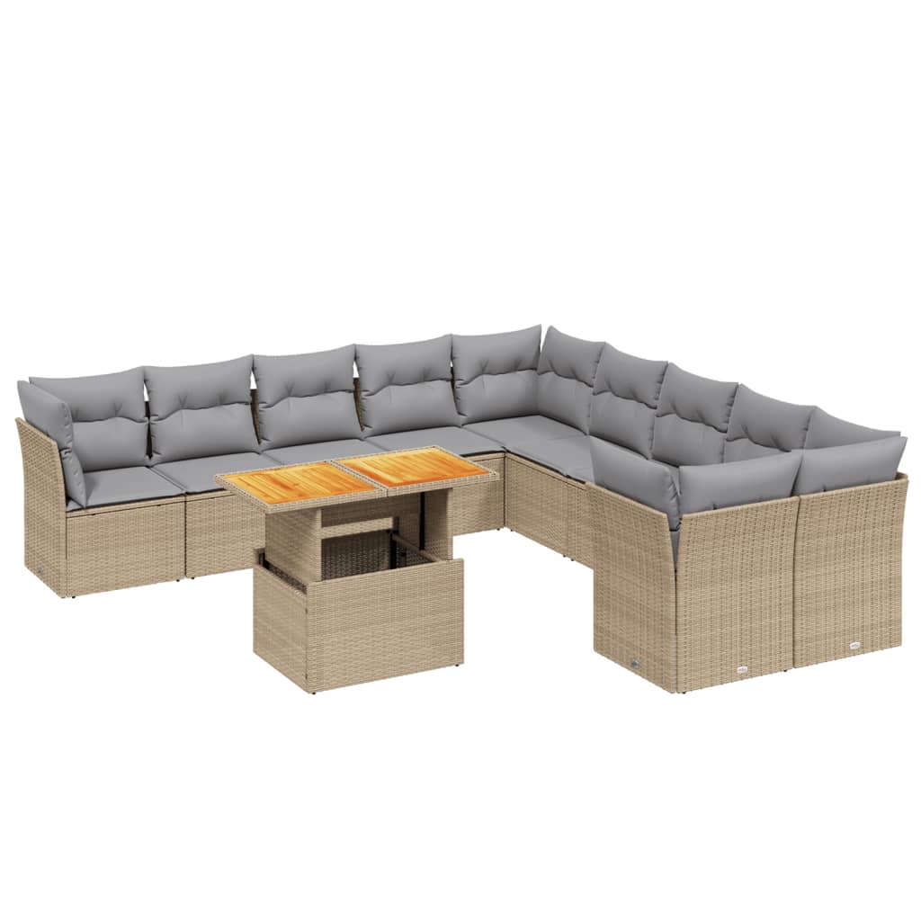 sofasæt til haven 11 dele med hynder polyrattan beige
