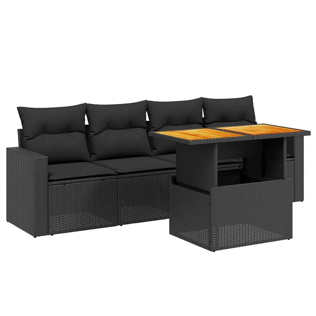 sofasæt til haven 5 dele med hynder polyrattan sort