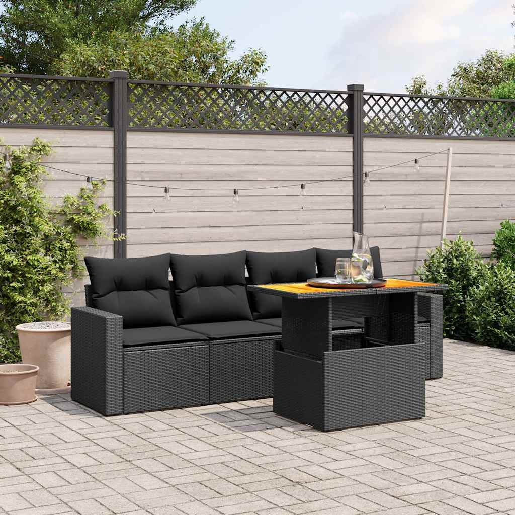 sofasæt til haven 5 dele med hynder polyrattan sort