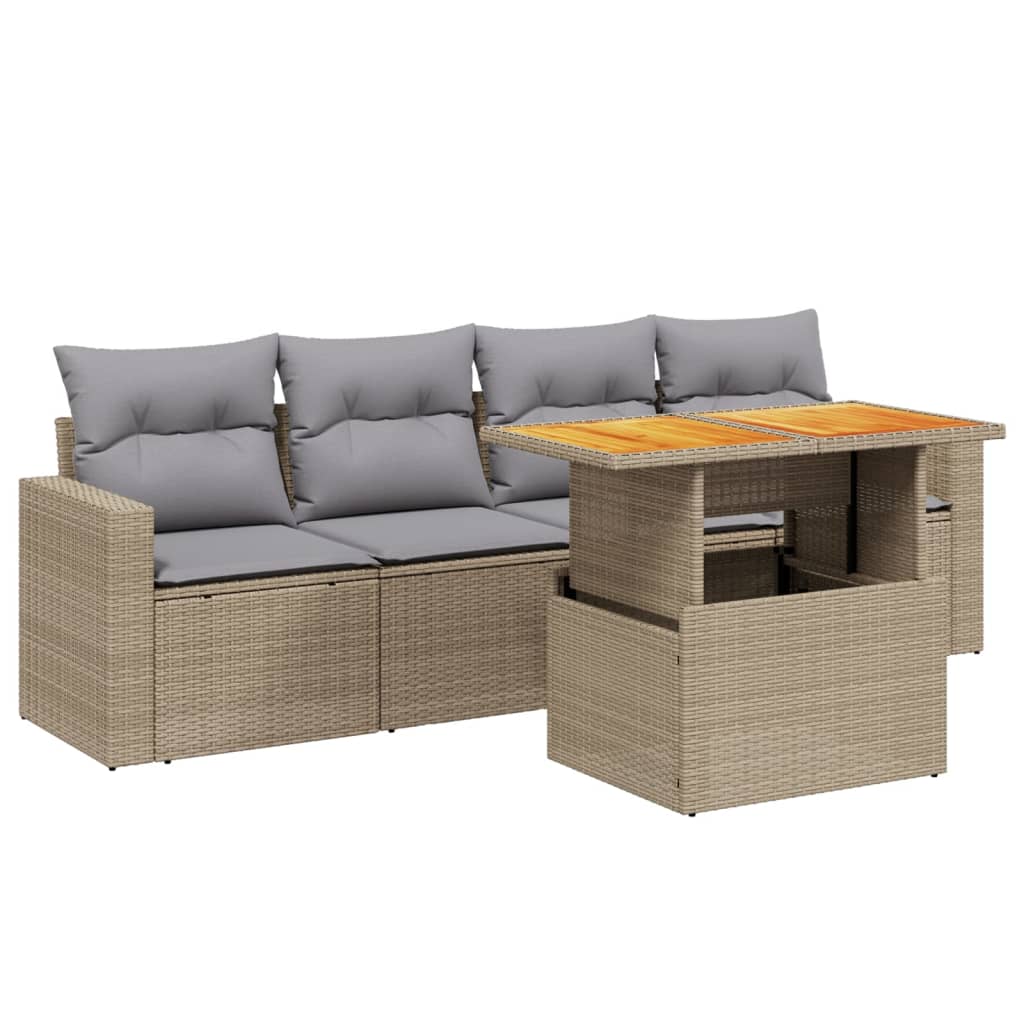 sofasæt til haven 5 dele med hynder polyrattan beige