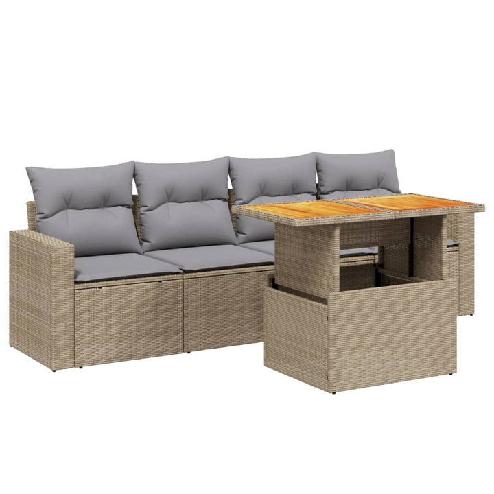 sofasæt til haven 5 dele med hynder polyrattan beige