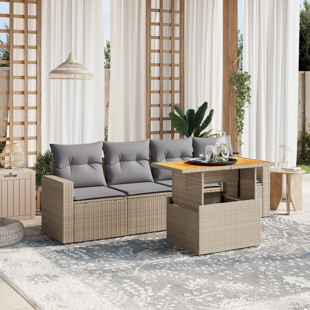 sofasæt til haven 5 dele med hynder polyrattan beige