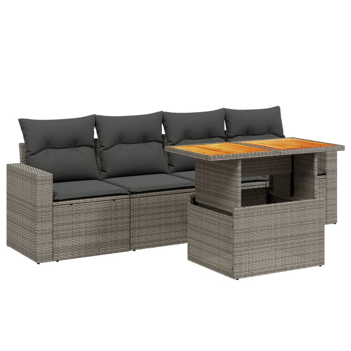 sofasæt 5 dele med hynder polyrattan grå
