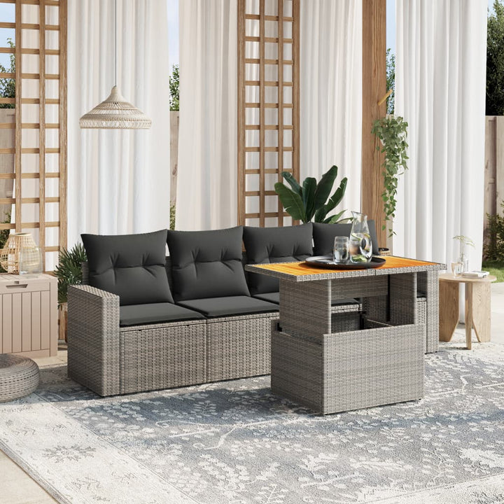 sofasæt 5 dele med hynder polyrattan grå