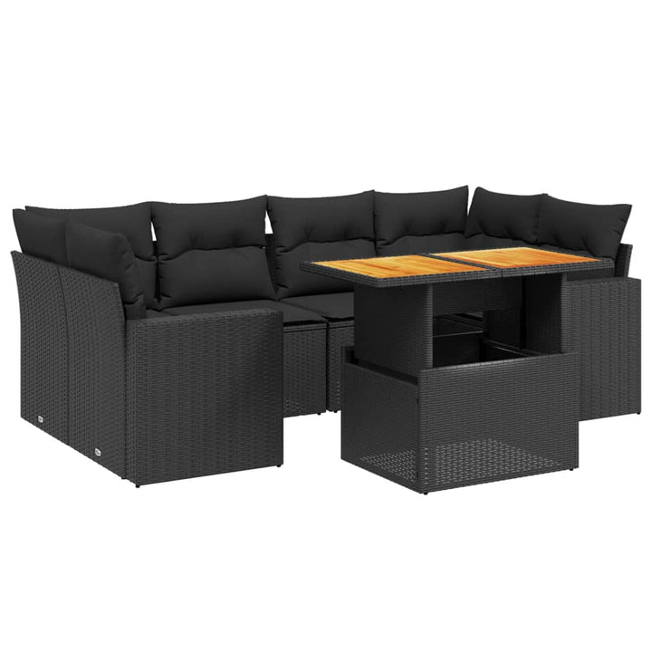 sofasæt til haven 7 dele med hynder polyrattan sort