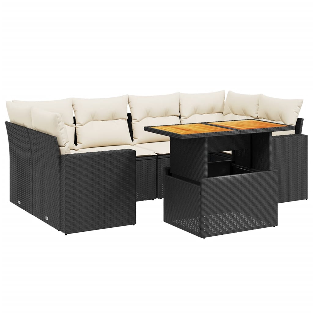 sofasæt til haven 7 dele med hynder polyrattan sort