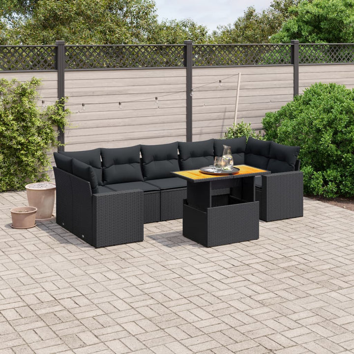 sofasæt til haven 8 dele med hynder polyrattan sort
