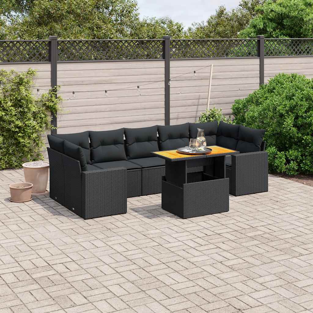 sofasæt til haven 8 dele med hynder polyrattan sort