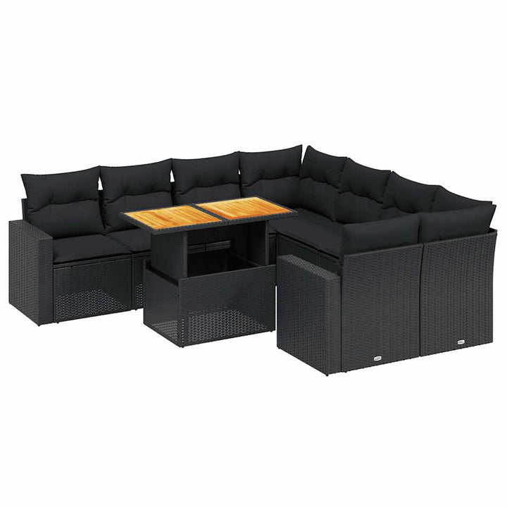 sofasæt til haven 9 dele med hynder polyrattan sort