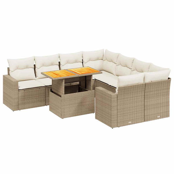sofasæt til haven 9 dele med hynder polyrattan beige