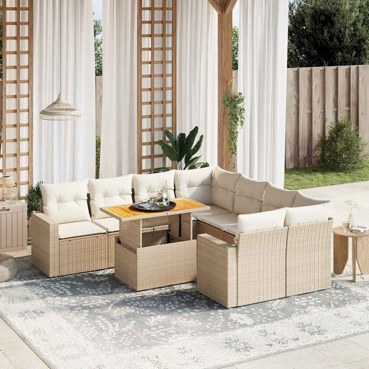 sofasæt til haven 9 dele med hynder polyrattan beige