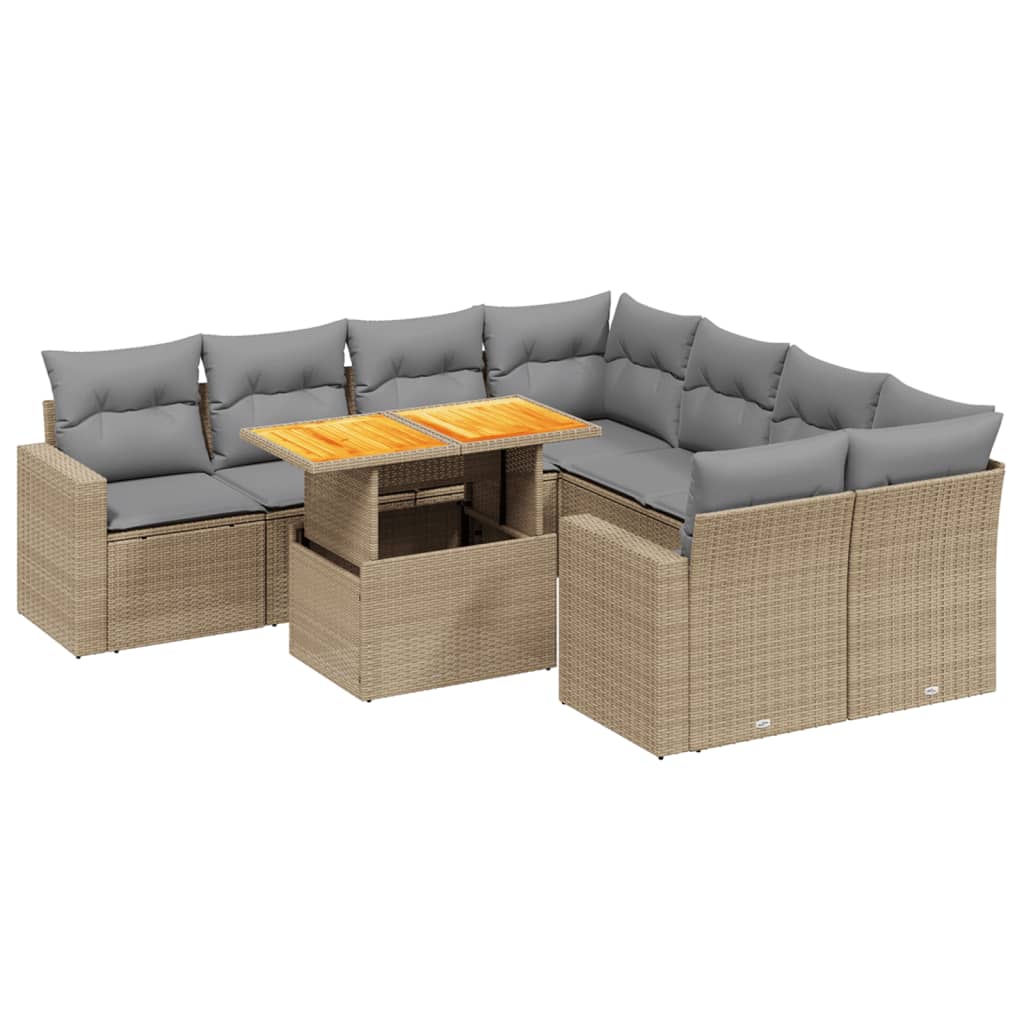 sofasæt til haven 9 dele med hynder polyrattan beige