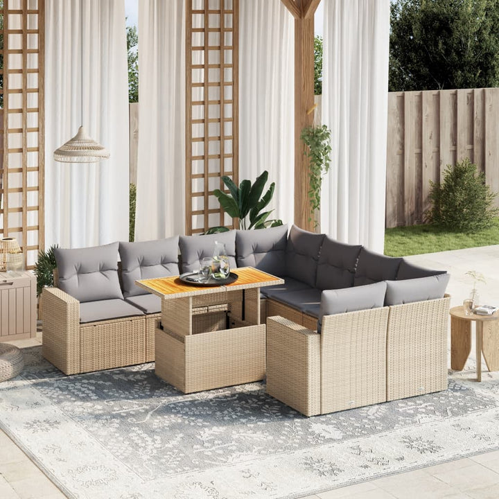 sofasæt til haven 9 dele med hynder polyrattan beige