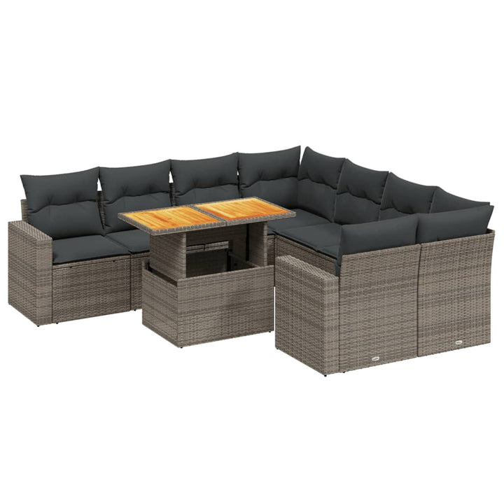 sofasæt til haven 9 dele med hynder polyrattan grå