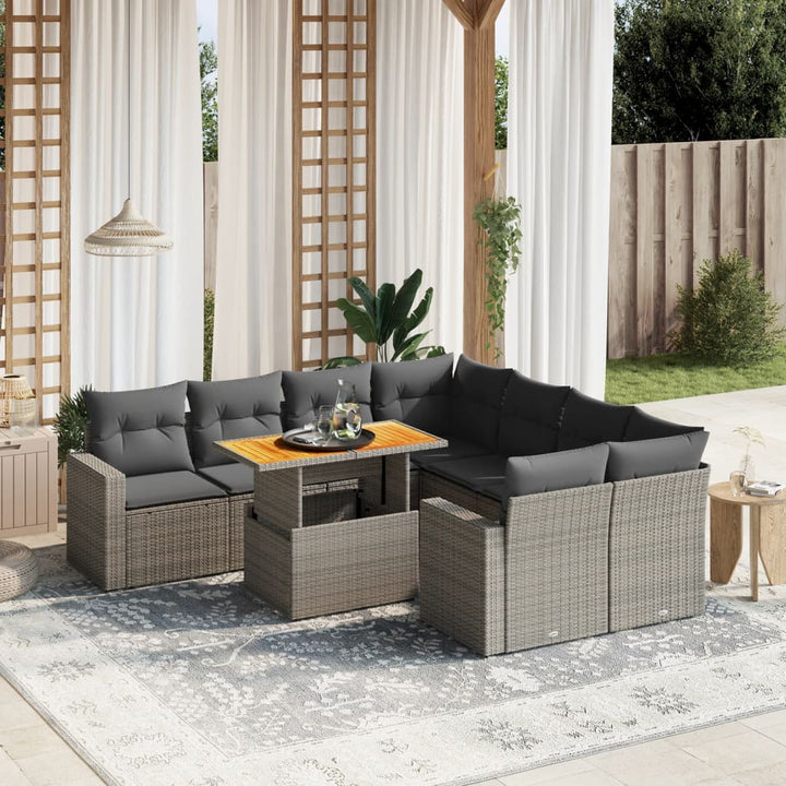 sofasæt til haven 9 dele med hynder polyrattan grå