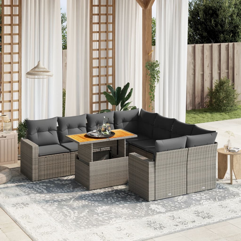 sofasæt til haven 9 dele med hynder polyrattan grå