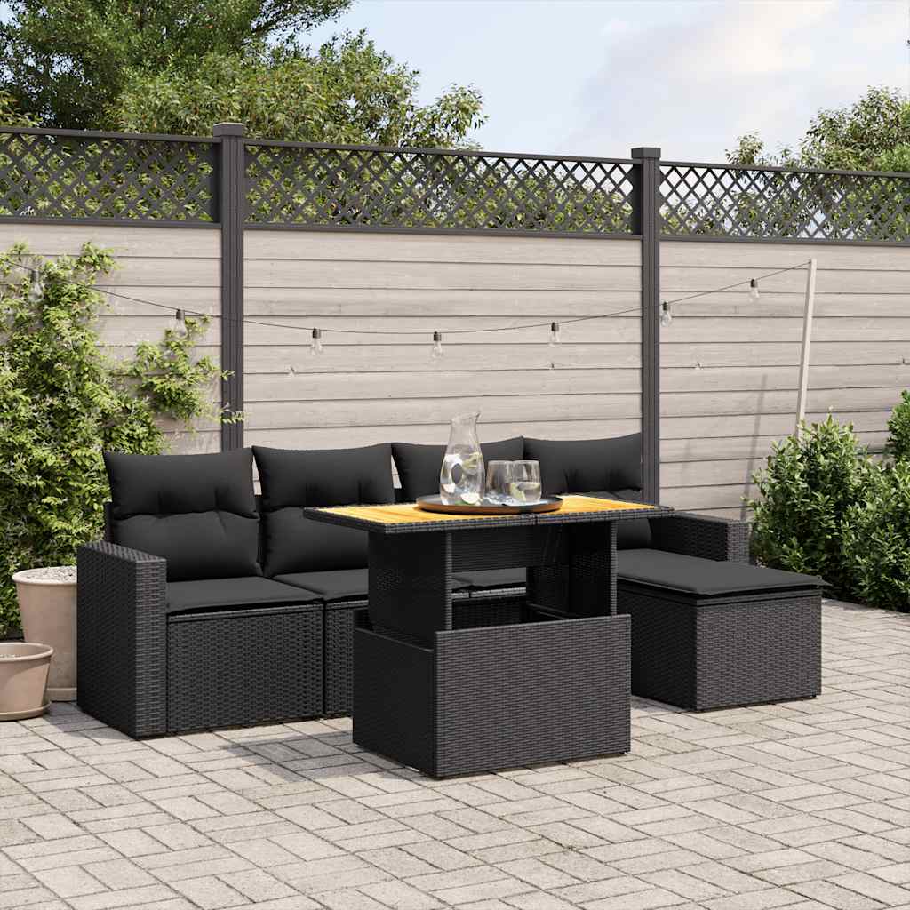 sofasæt til haven 6 dele med hynder polyrattan sort