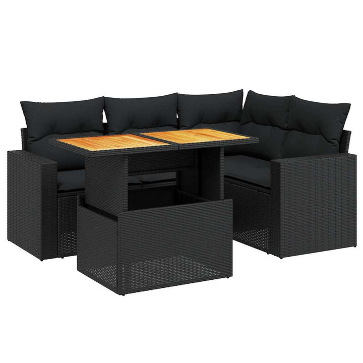 sofasæt til haven 5 dele med hynder polyrattan sort