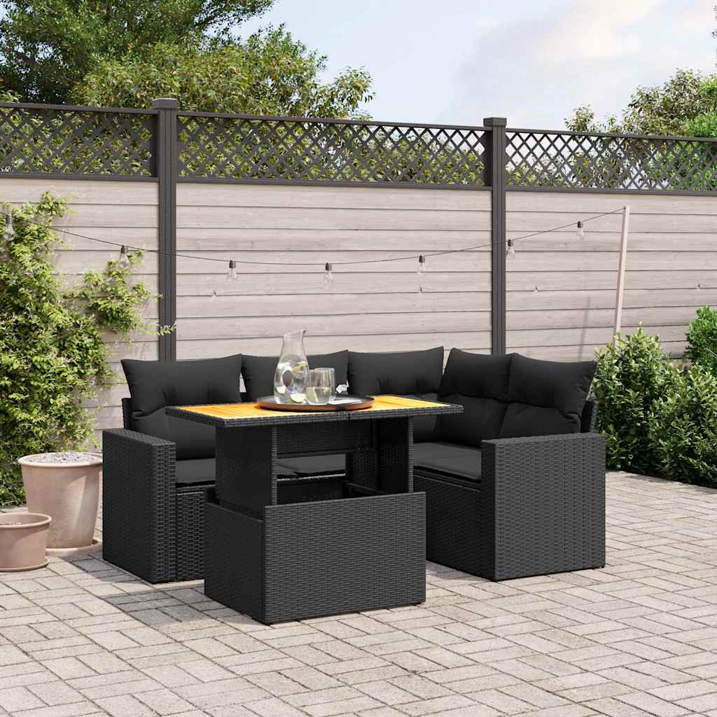 sofasæt til haven 5 dele med hynder polyrattan sort