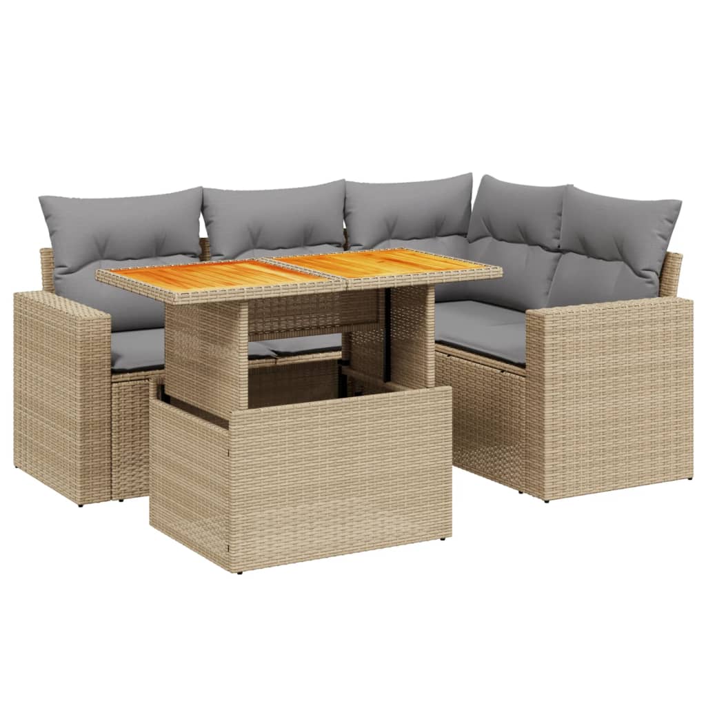 sofasæt til haven 5 dele med hynder polyrattan beige