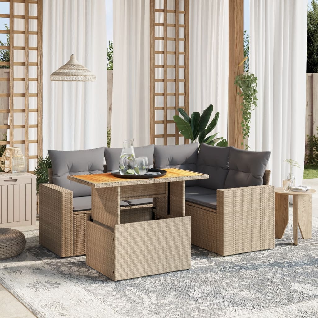 sofasæt til haven 5 dele med hynder polyrattan beige