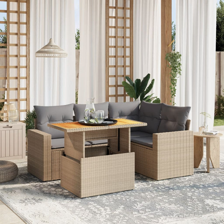 sofasæt til haven 5 dele med hynder polyrattan beige