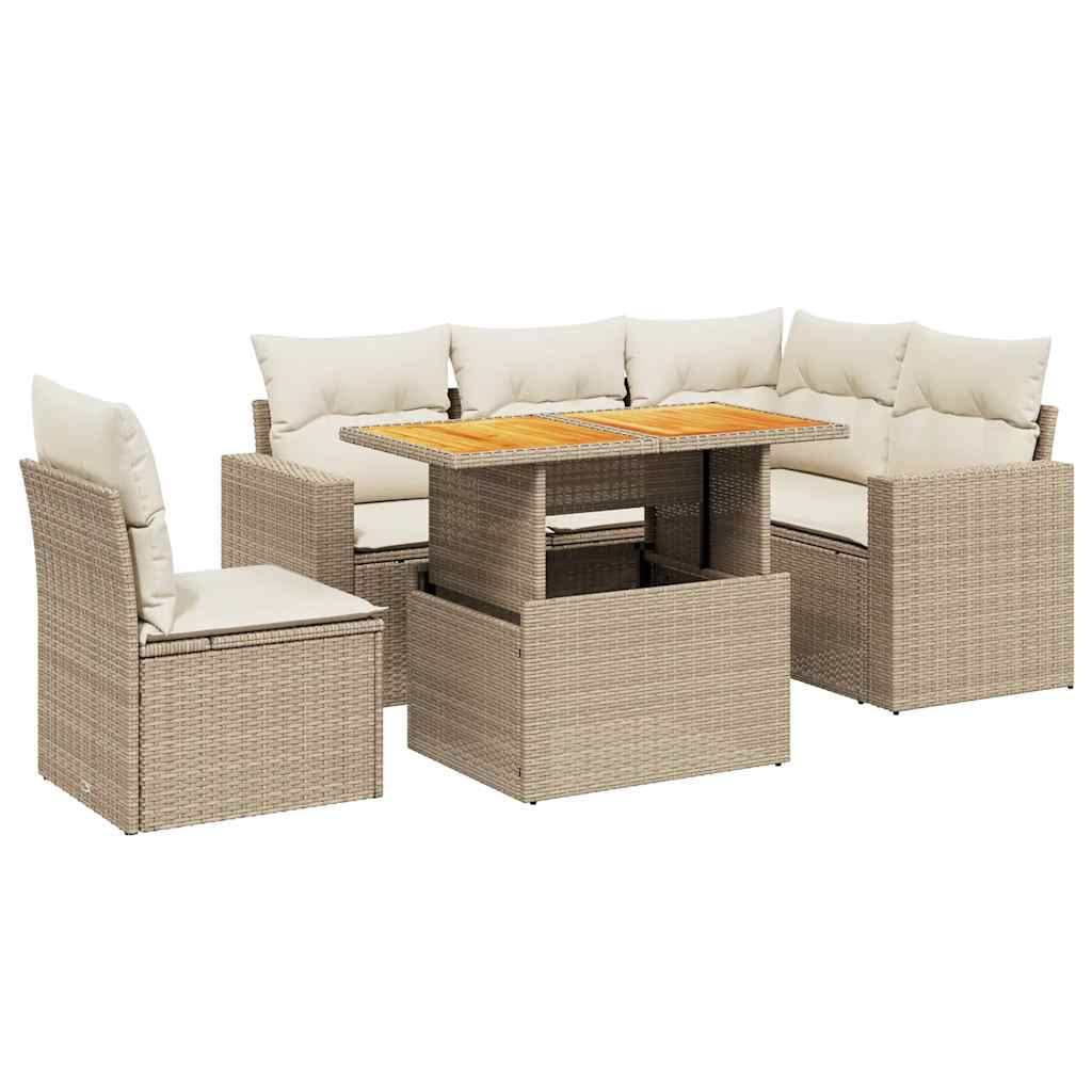 sofasæt til haven 6 dele med hynder polyrattan beige