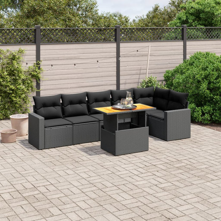 sofasæt til haven 7 dele med hynder polyrattan sort