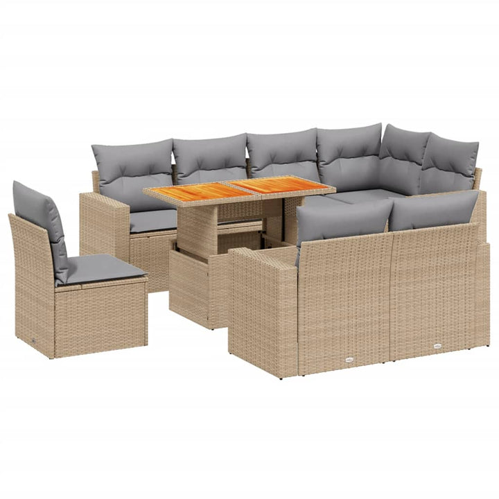 sofasæt til haven 9 dele med hynder polyrattan beige