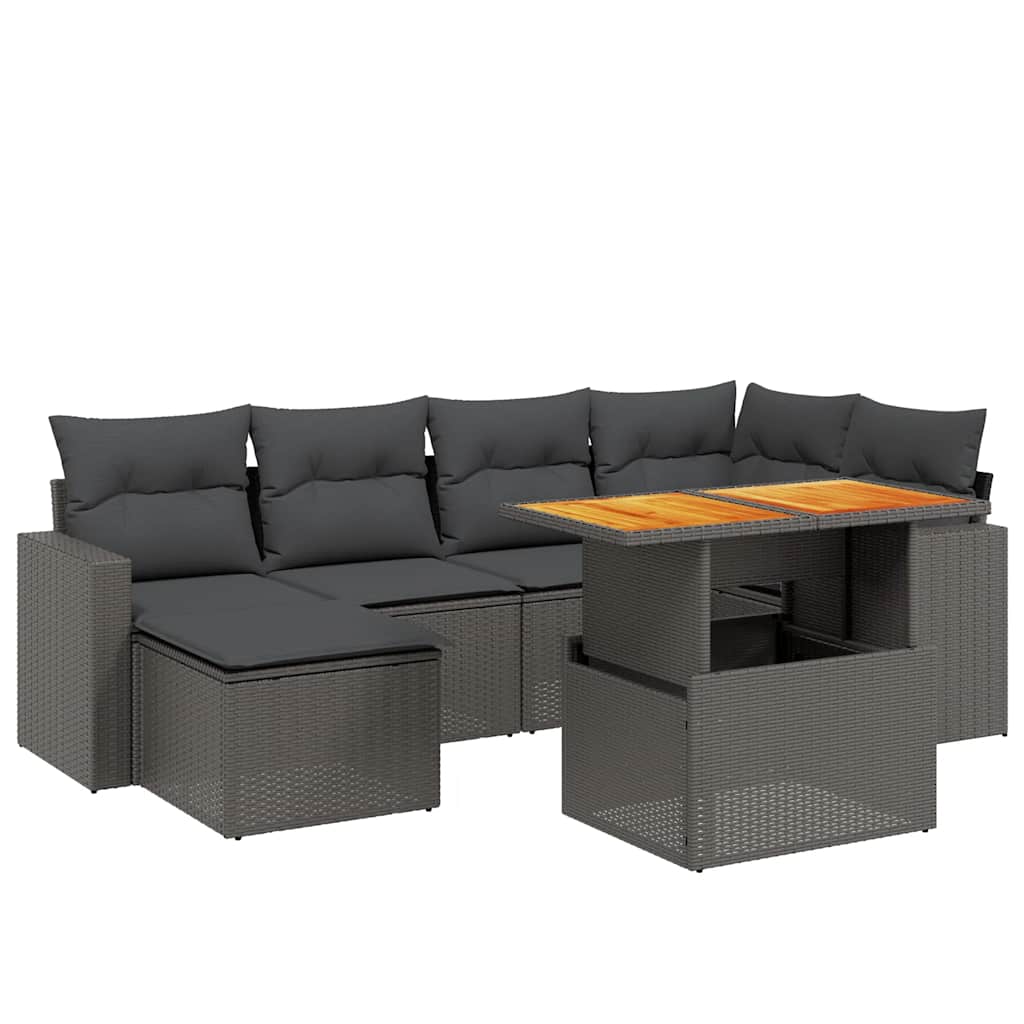 sofasæt til haven 7 dele med hynder polyrattan sort