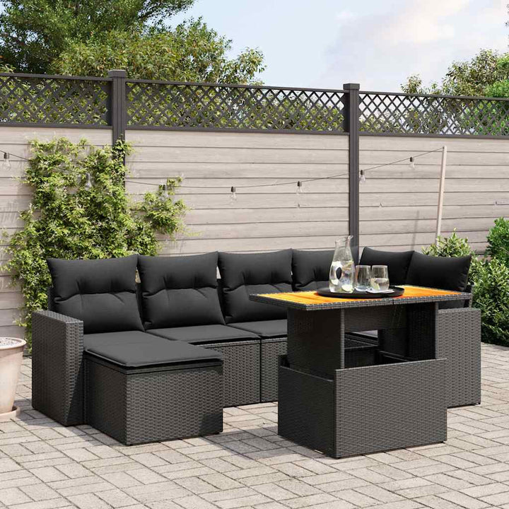 sofasæt til haven 7 dele med hynder polyrattan sort