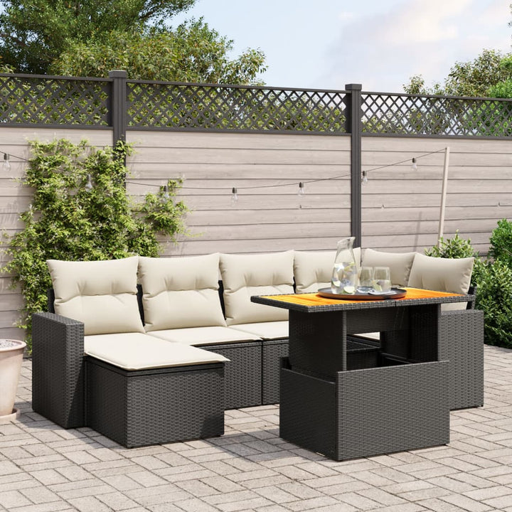 sofasæt til haven 7 dele med hynder polyrattan sort