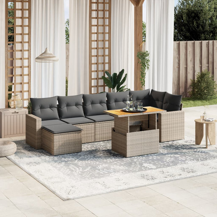 sofasæt til haven 8 dele med hynder polyrattan grå