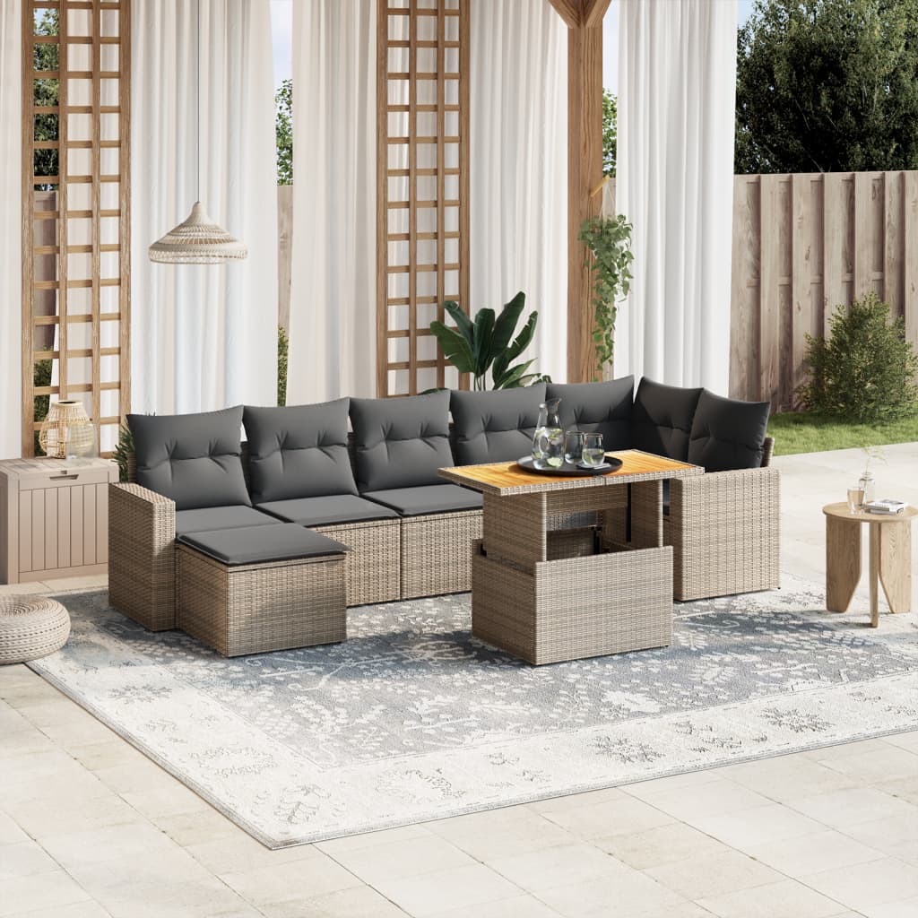 sofasæt til haven 8 dele med hynder polyrattan grå