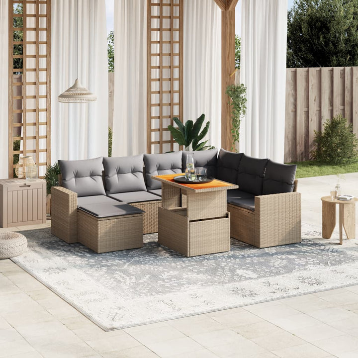 sofasæt til haven 8 dele med hynder polyrattan beige