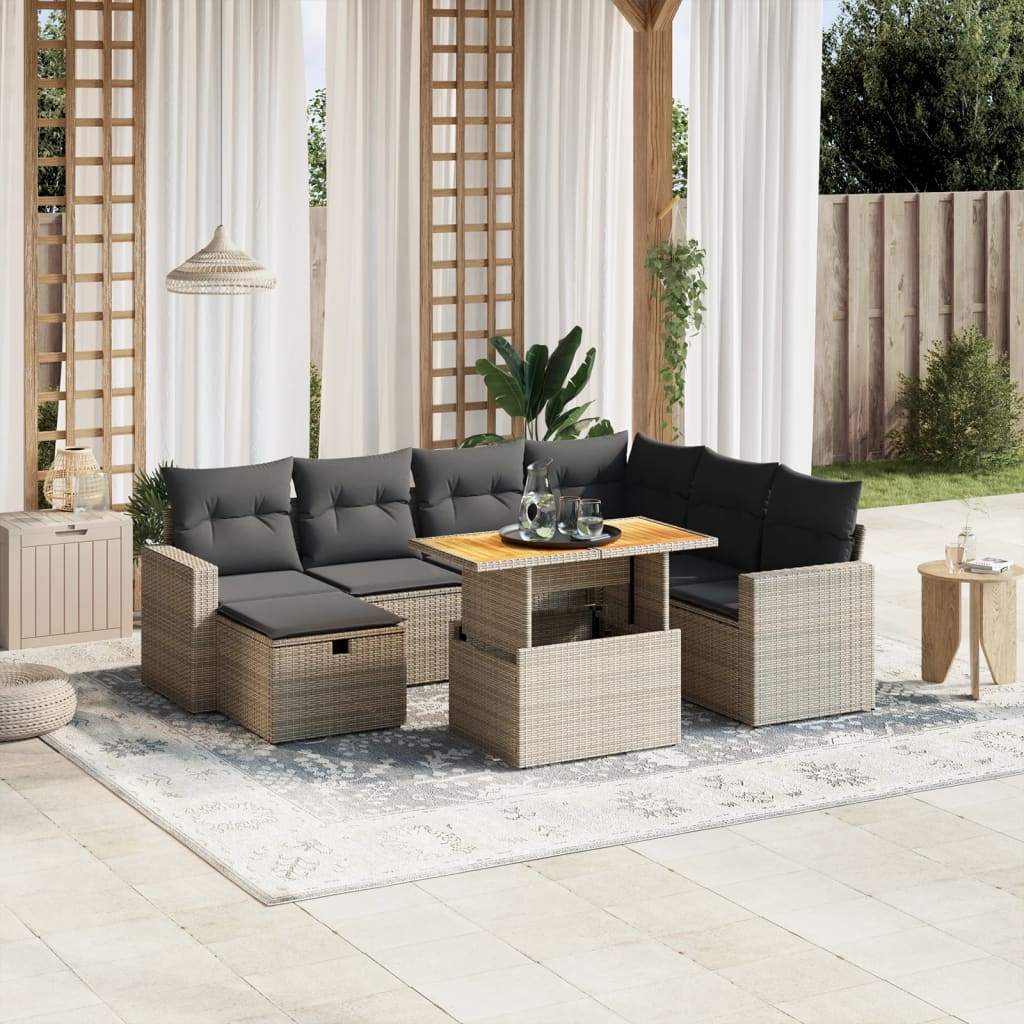 sofasæt til haven 8 dele med hynder polyrattan grå