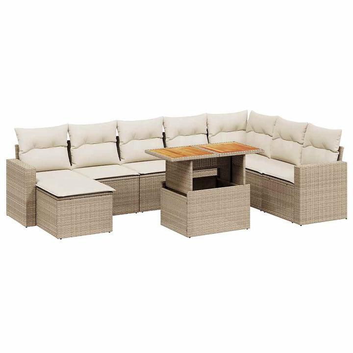 sofasæt til haven 9 dele med hynder polyrattan beige