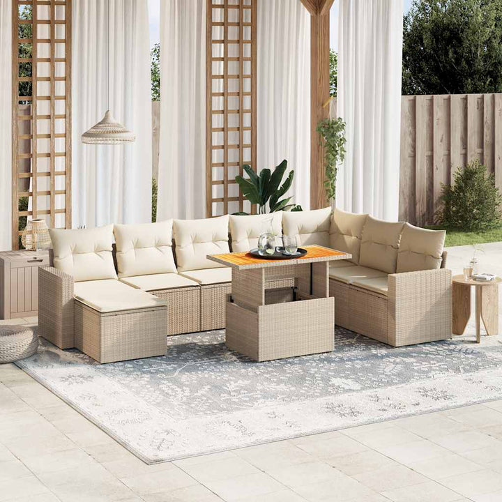 sofasæt til haven 9 dele med hynder polyrattan beige