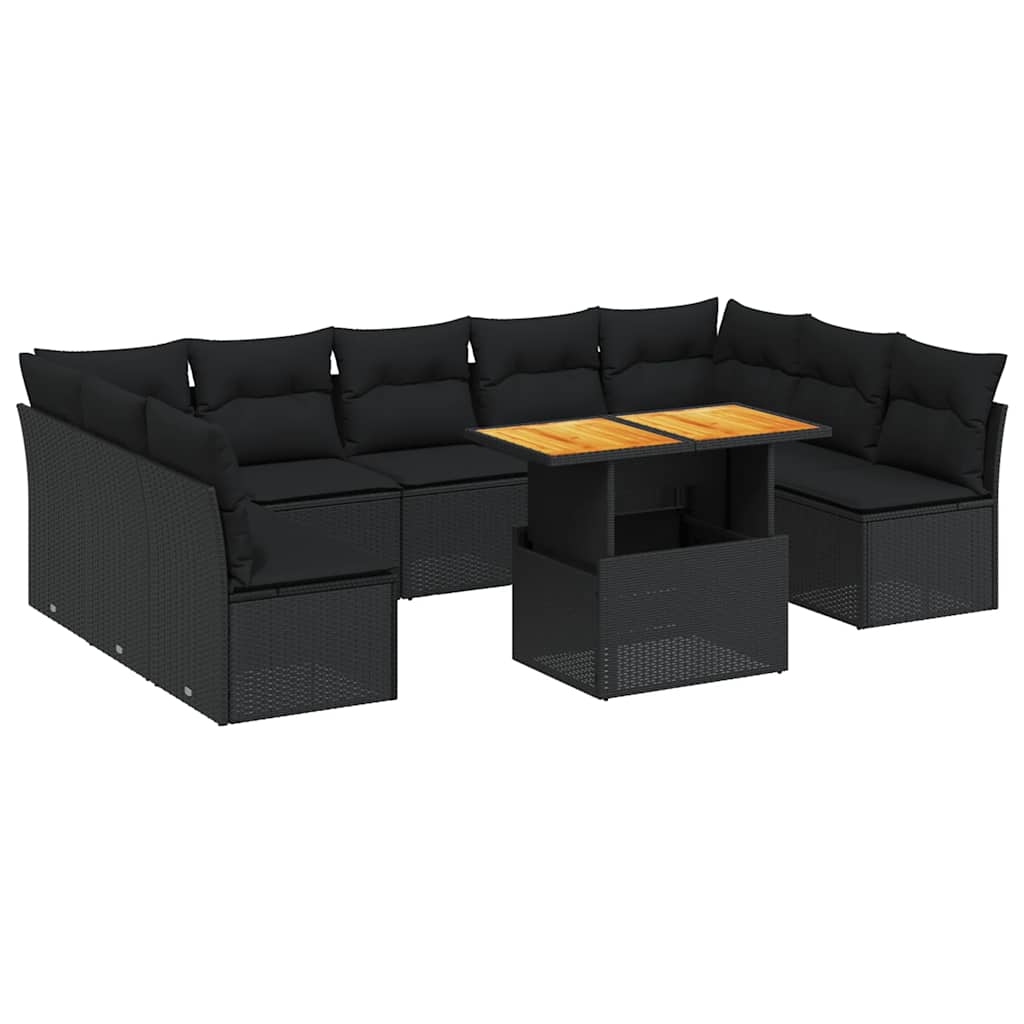 sofasæt til haven 10 dele med hynder polyrattan sort