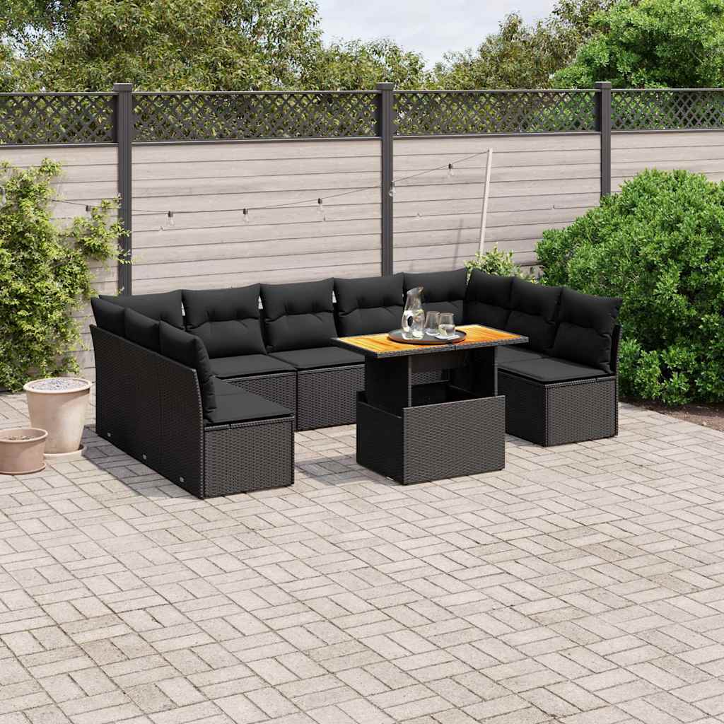 sofasæt til haven 10 dele med hynder polyrattan sort