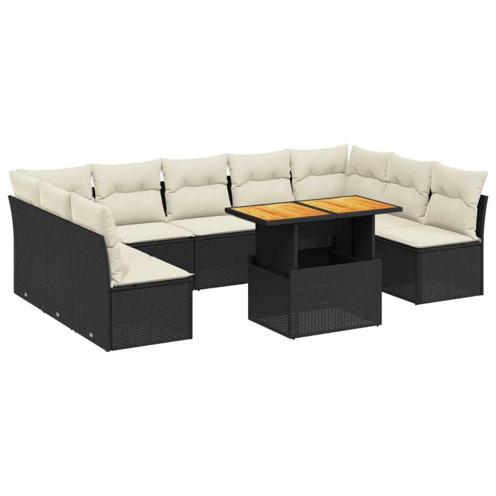 sofasæt til haven 10 dele med hynder polyrattan sort