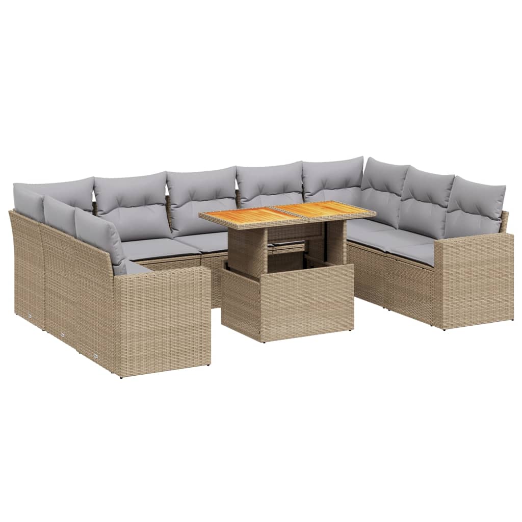 sofasæt til haven 10 dele med hynder polyrattan beige